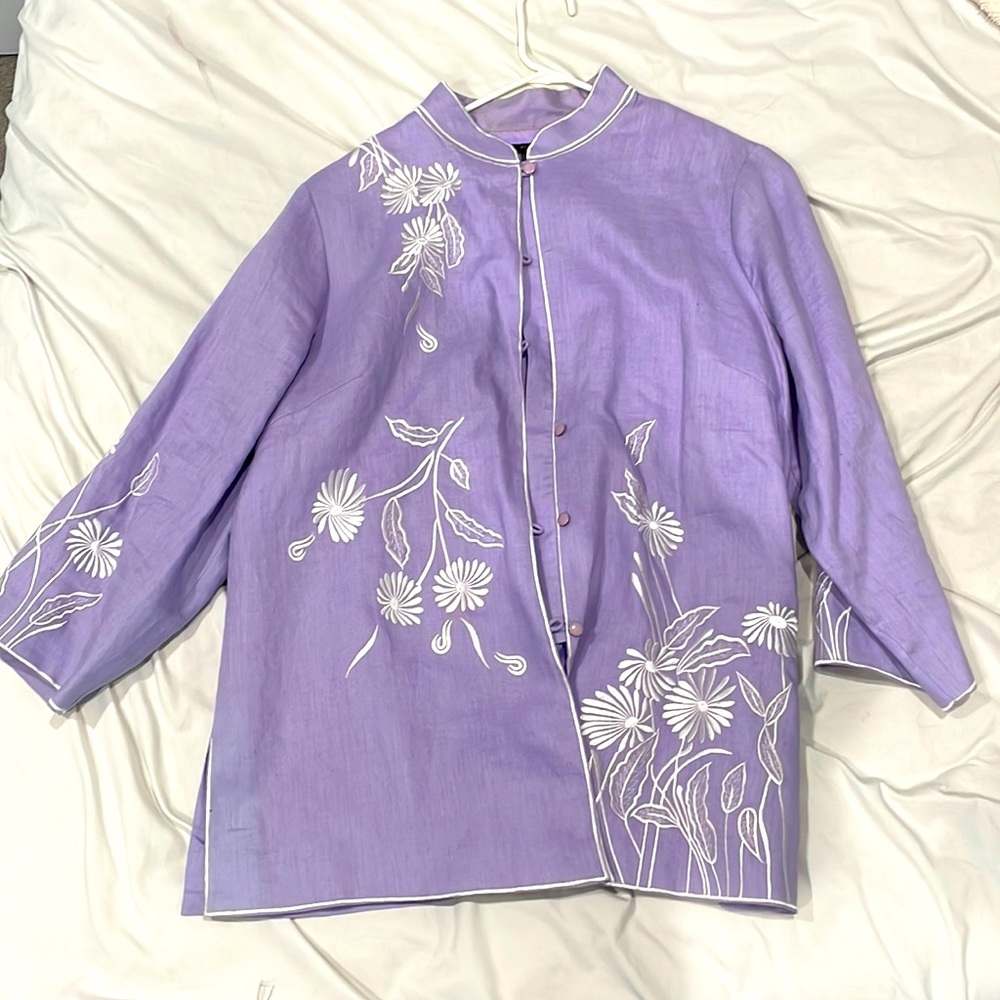 Vintage 70’s SilkLand woman’s oriental purple button down